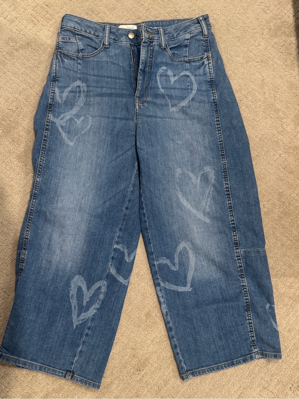 Pilcro Blue Denim Wide-Leg Jeans with Heart Motif